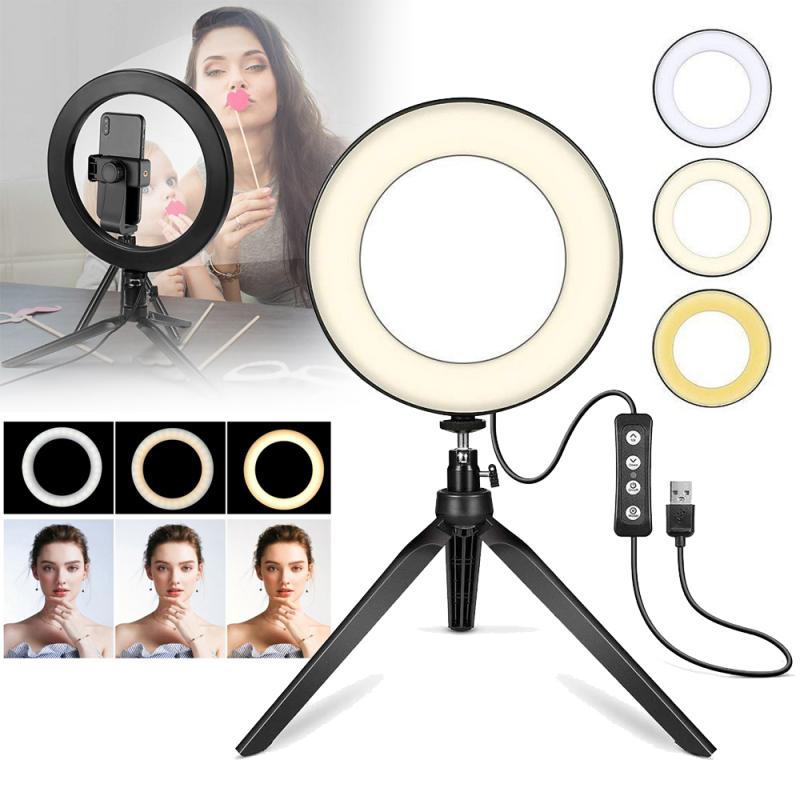 Photography LED Selfie Ring Light Dimmable Camera Phone Ring Lamp With Stand Tripods For Makeup Fill Light Video Live Studio