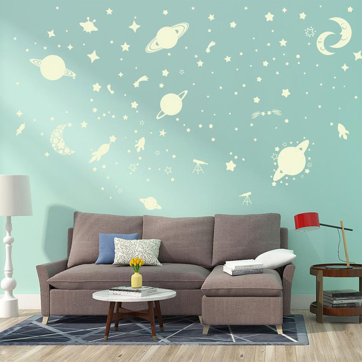 Pegatinas brillantes en la oscuridad estrellas luminosas galaxia planetas adhesivos de pared calcomanías para techo dormitorio decoración del hogar
