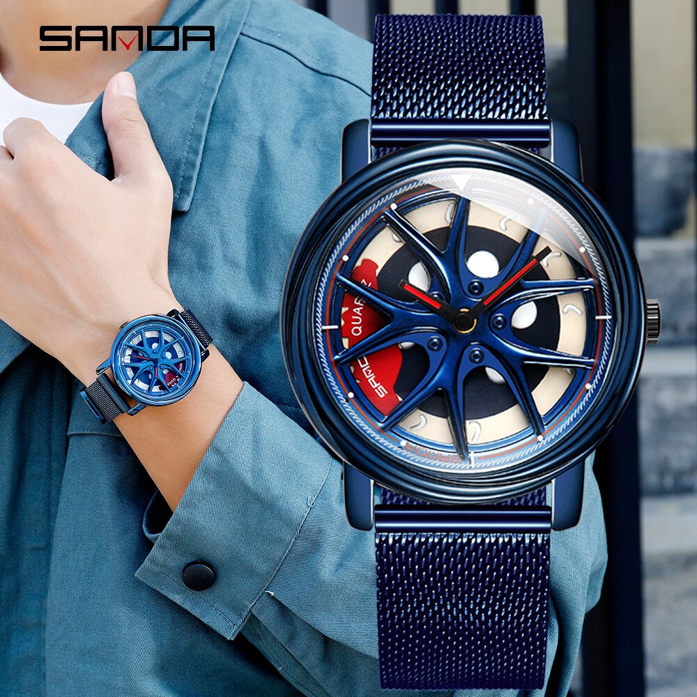 Auto velg quartz horloge man creativiteit auto polshorloge stalen magneetsluiting wiel velg naaf horloges relogio masculino