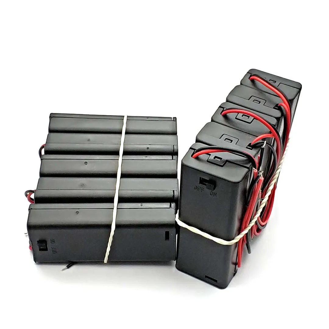 2 * caixa de suporte de bateria AAA com cabos com tampa do interruptor ON/OFF recipiente de bateria padrão de 2 slots