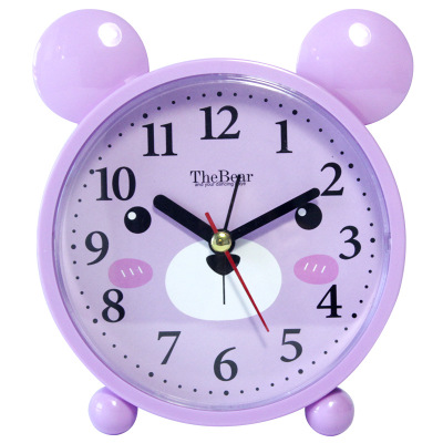 Horloge de chevet pour enfants | Rose, violet, vert, jaune, Portable, classique, silencieux, joli ours, créative: VIOLET