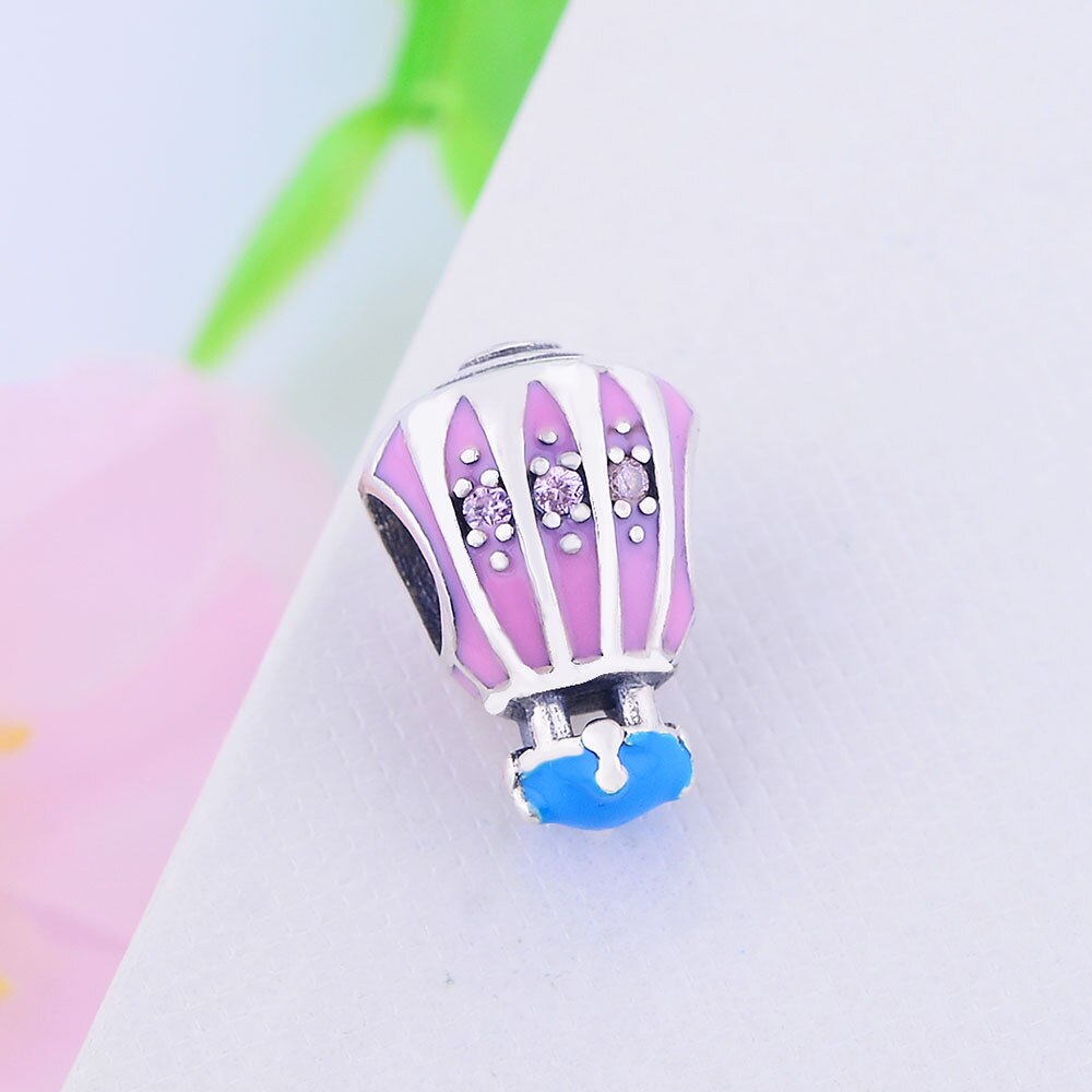 Berloque 925 Sterling Zilver Roze Glazuur Air Balloon Charms Fit Originele Charms Armband Sieraden Maken