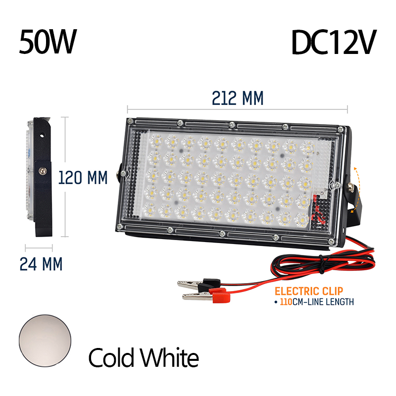 Projecteur LED à Clip électrique 50W 100W DC12V, lampe d&#39;urgence, éclairage extérieur pour Camping, randonnée et travail: 50W DC12V 6500k