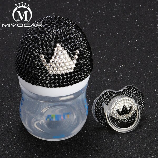 Miyocar smukt sæt håndlavet sikker pp fodringsflaske 125 ml og bling sort hvid krone sut til baby shower: Sut 0 to 6m