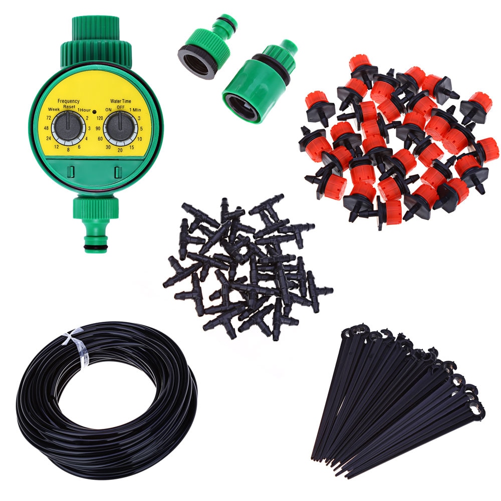 DIY 25 M Micro Drip Irrigatie Watering Timer Tuinslang Kit Plant Automatische Water Controller Verstelbare Druppelaar Sprinkler Gereedschap