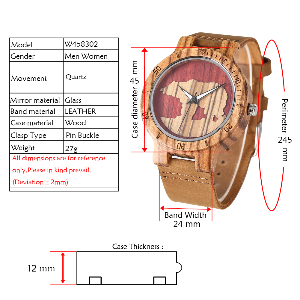 Montre classique en bois de Quartz pratique ours polaire lumineux Silhouette Unique en trois dimensions montre en bois hommes horloge