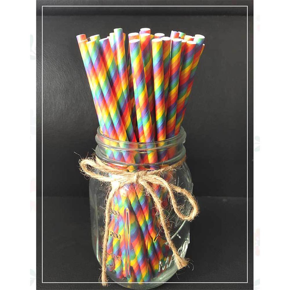 100PCS Rainbow Paper Rietjes Milieuvriendelijke Wegwerp Bar Diner Huishoudelijke Party Decoratie Benodigdheden Papier Rietjes