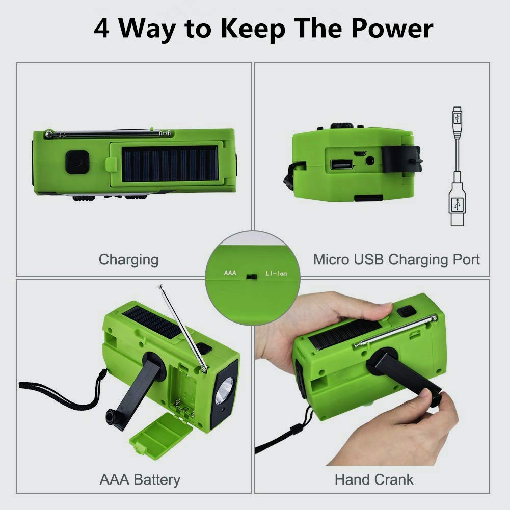 Hätä aurinko käsi kampi radio kannettava am/fm sää radio ulkona kotitalouksien led taskulamppu 2000 mah virtapankki usb laturi