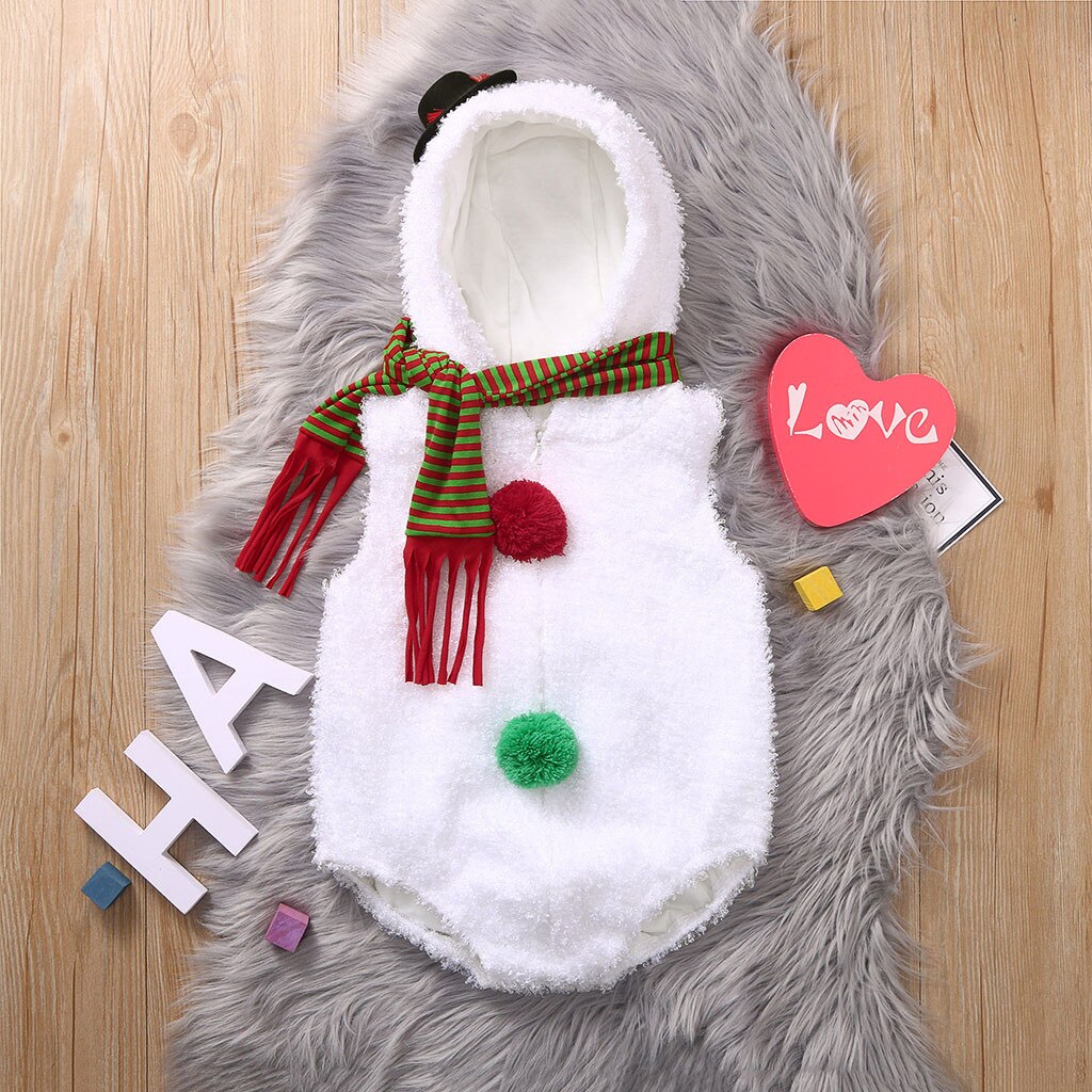 Newborn Infant Baby Boys Girl Christmas Xmas Clothes Romper Hat Outfit Costume Snowman Modelling Fleece Romper Scarf Sets