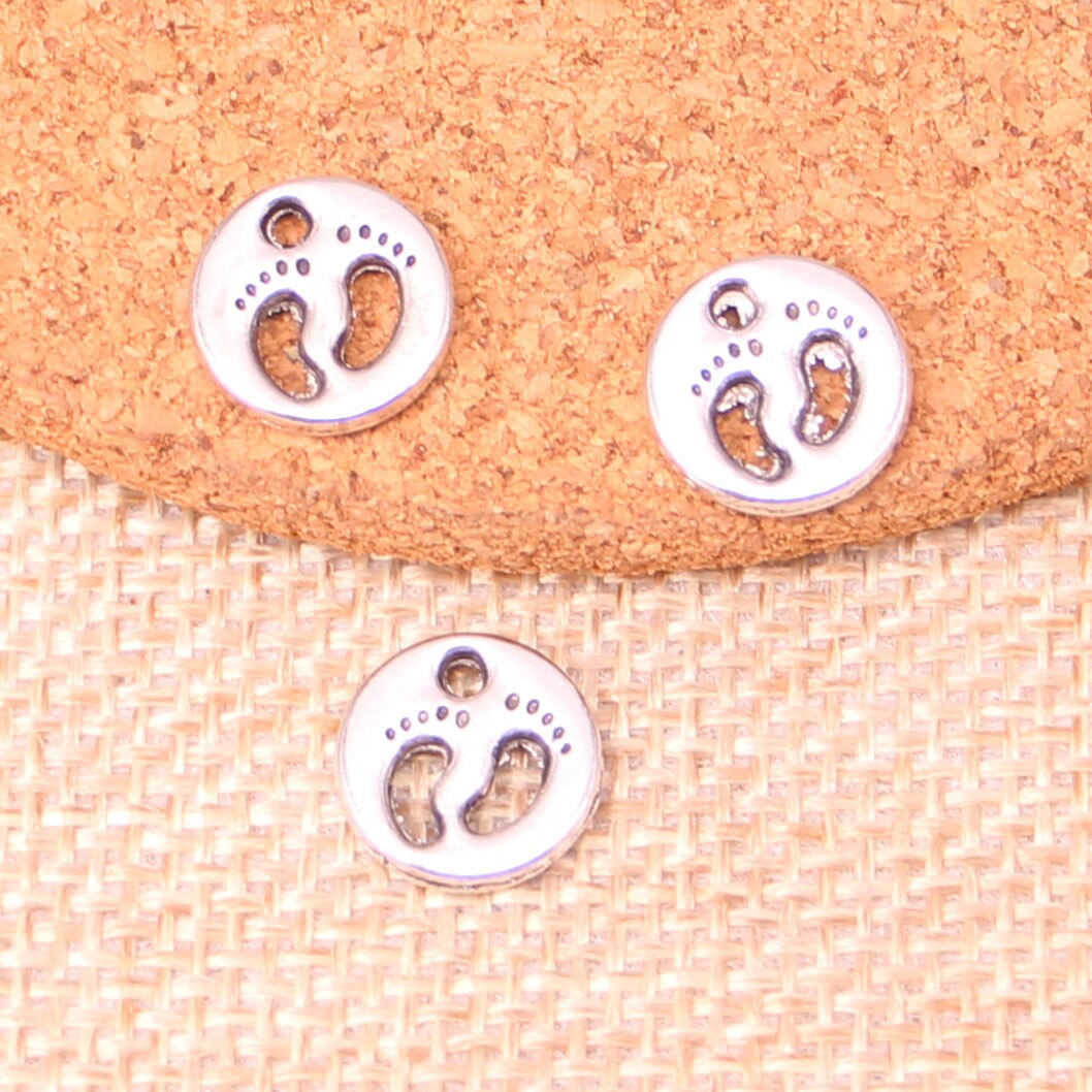 40 piezas de Color plateado antiguo, pie de bebé impreso, dijes, colgantes, accesorios de joyería Diy 11*11mm