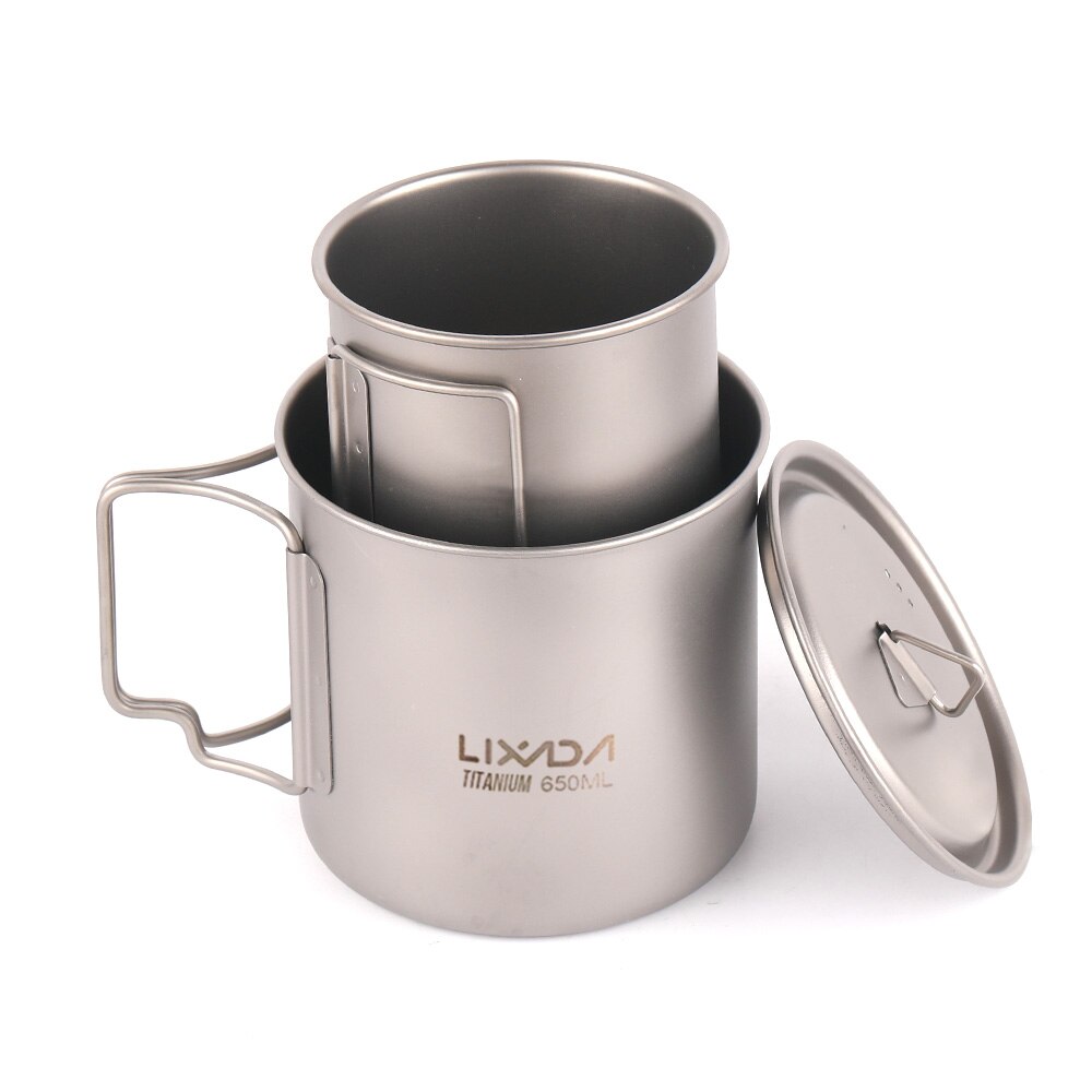 /2Stck Ultraleicht Titan Tasse einstellen Ich bin Freien Beweglicher Camping Geschirr Kochgeschirr 350ml + 650ml Wasser Tasse Becher mit Faltbare Griff