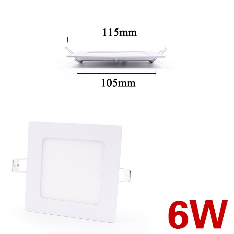 LED panel light Ultra thin Downlight lamp 3W 4W 6W 9W led ceiling lights recessed grid downlight slim round panel light: Square white 6W