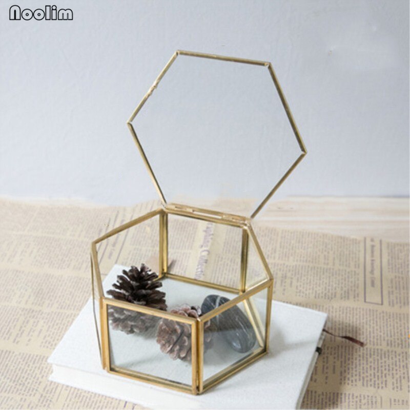 Noolim geometrisk klart glas smykkeskrin smykker organisere holder bordplade saftige planter container hjem smykker opbevaring