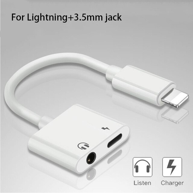 Voor Bliksem Naar 3.5Mm 2 In 1 Koptelefoon Audio Adapter Voor Iphone 7 8 Plus X Xs Charger Cable mobiele Telefoon Aux Dual Jack Splitter: For Lightning 3.5mm