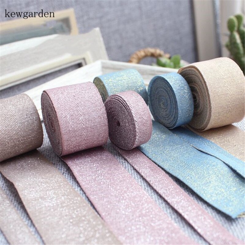 Kewgarden 1 " 3/8 " gouden draad matte textuur satijnen linten handgemaakte tape diy strik lint verpakking lint 5 meter