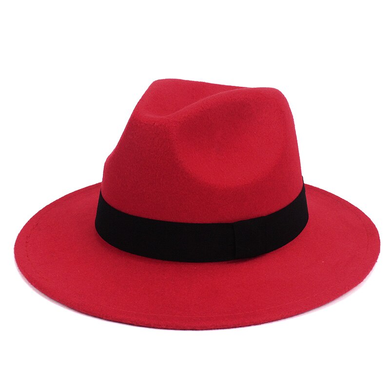 Musta jazz fedoras naisille vintage leveä lieri fedora hattu floppy cloche miehet gangsteri hattu chapeu rento kiinteä vaaleanpunainen punainen luut: G