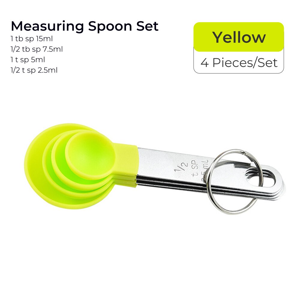 4pcs Baking Tools Kitchen Measuring Spoon Set Stainless Steel Handle Measuring Cup With Scale Measuring Spoon Kitchen Gadgets: 4pc yellow spoon