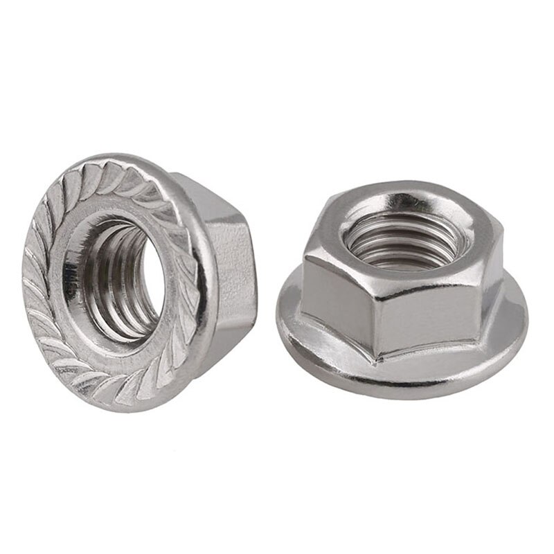 HOONGKAI sinistra filettato esagonale dado flangiato in acciaio inox 304 controdado seghettato M3 M4 M5 M6 M8 M10 M12 M16 M20 controdado DIN6923-1983