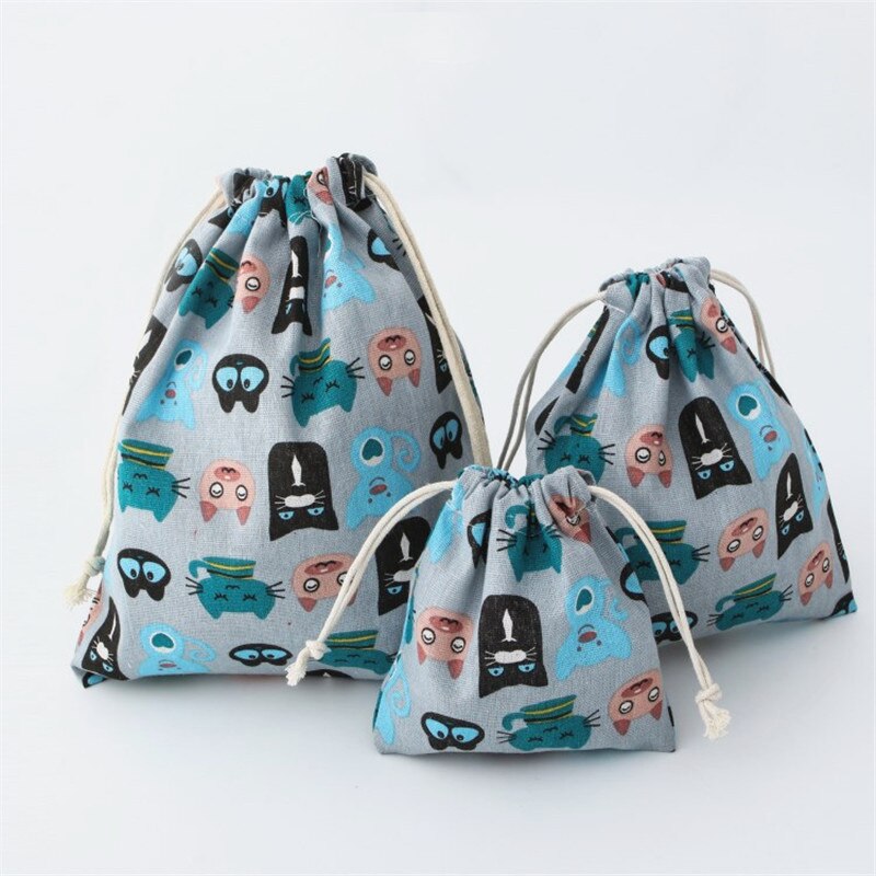 Women Reusable Shopping Bag Printing Unisex Foldable Cotton Drawstring Grocery Shopping Bags Case Pouch: gray / L