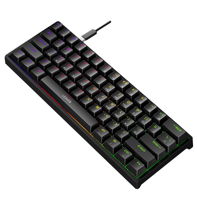 Mini gaming mekanisk tastatur 61 taster type-c blå switch rgb lys justerbar ergonomi kablet tastatur til gamer bærbar pc: Sort