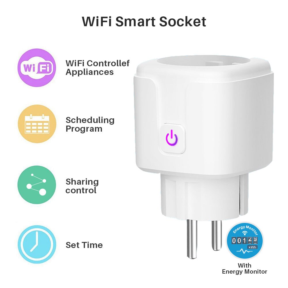 Wifi Smart Plug Socket Eu 16A Power Monitor Timing Functie Smart Leven App Controle Werk Met Alexa Google Assistent 100-240V
