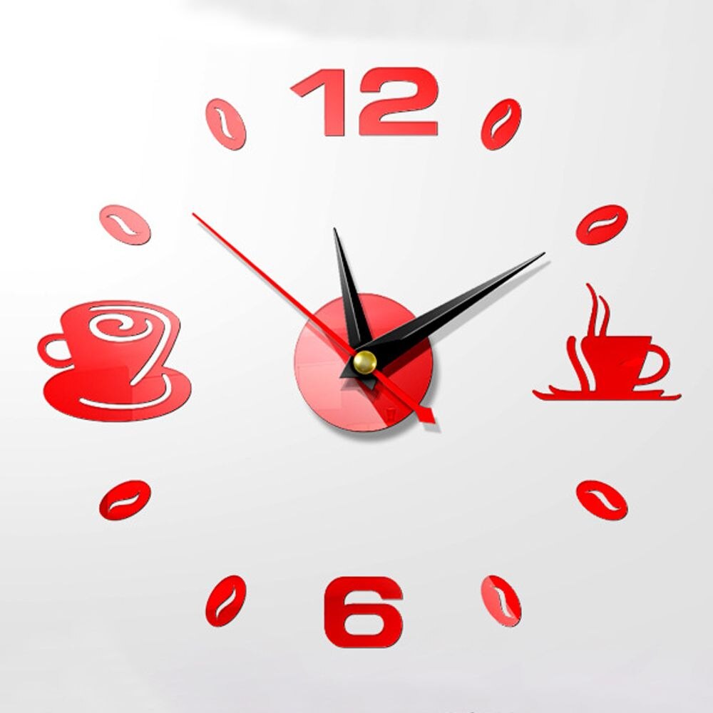 Modern Klok Horloge Grote Wandklokken 3d Diy Acryl Spiegel Mechanisme Stickers Thuis Woonkamer Decoratie Quartz Naald: red