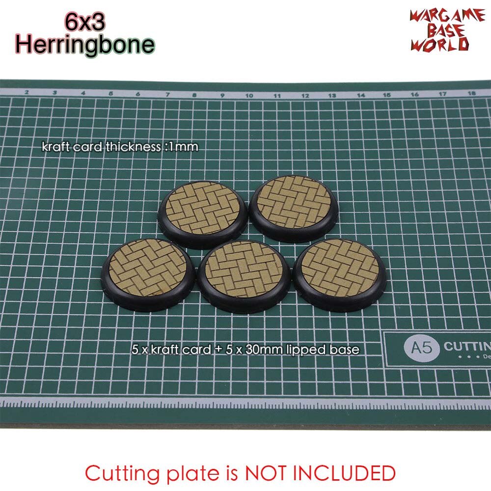 Kraft Card Texture Bases - 30mm lipped bases - Texture Bases for Warhammer: 6x3Herringbone