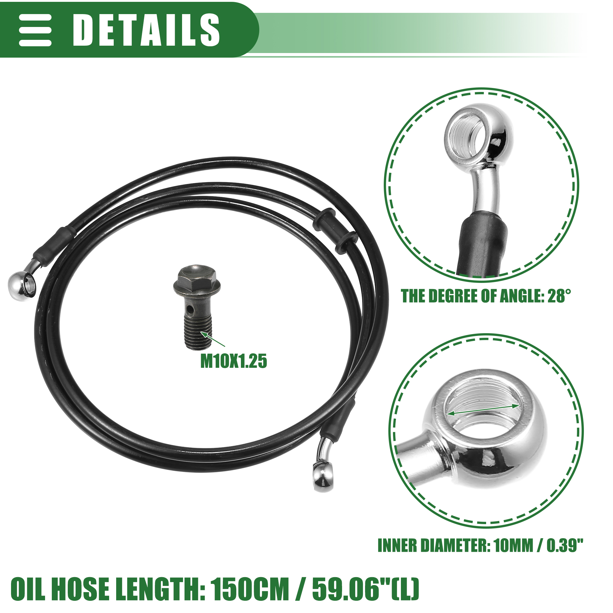 Motoforti-manguera de freno hidráulico trenzada para motocicleta, tubo de aceite negro de 30CM-170CM y 28 grados para Motocross: Verde