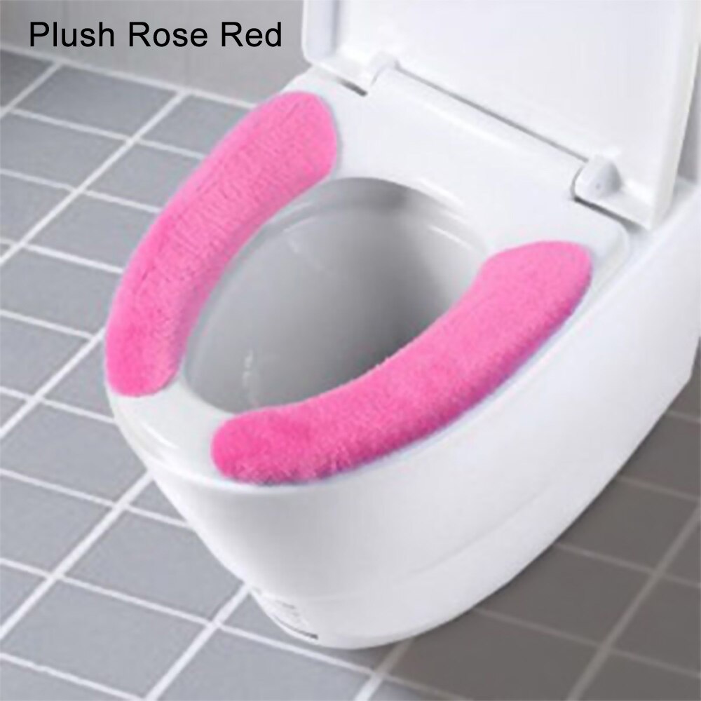1 par suave portátil lavable de baño de felpa asiento de inodoro relleno salud pegajoso hogar estera de fibra química asiento cubierta: Plush Rose Red