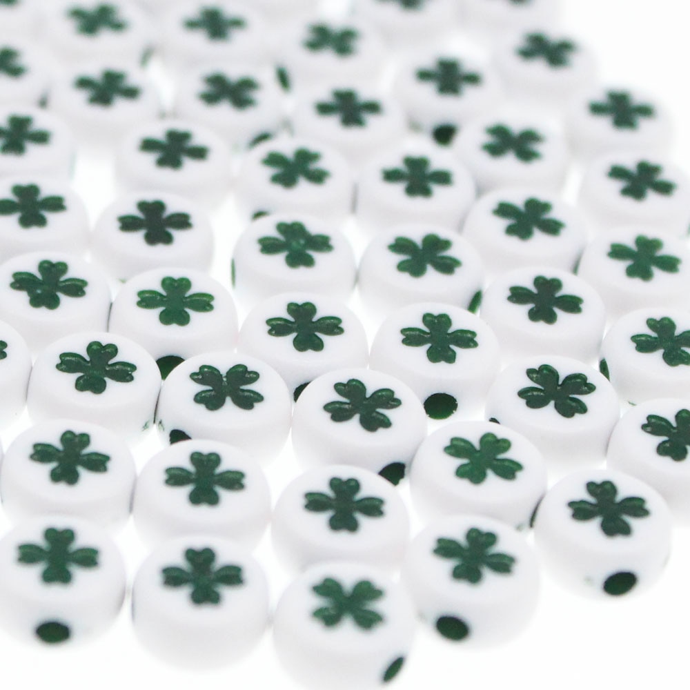 Chongai 200Pcs Ronde Acryl Lucky Clover Kralen Voor Sieraden Maken Kid Diy Materiaal Losse Spacer 4*7Mm