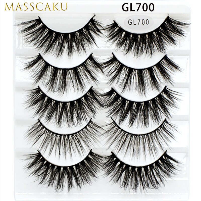 Masscaku 5 par mink fransar faux ögonfransar mink lösögonfransar dramatisk volym fransar fransförlängning makeup kit cilios: Gl700