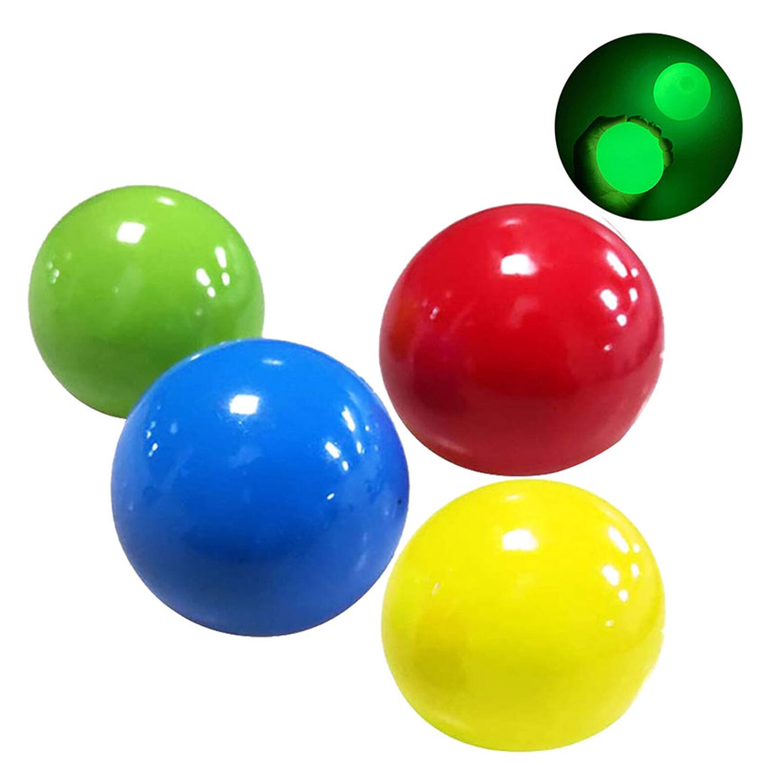 Sticky wall ball sæt 4 stk sjovt aflastende tryk squeeze stretch bolde legetøj til børn teenagere voksne: Ingen lysende kugler / 65mm
