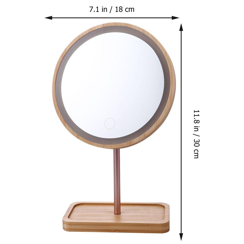 Miroir de maquillage en bois avec dessus de table pivotant à 90 °, miroir de vanité LED: type 1