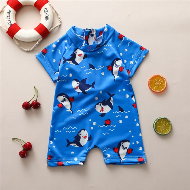 0-3 Years Baby Boy One Piece Swimsuit Swimwear Short Sleeve Zipper Bathing Beachwear: 3T