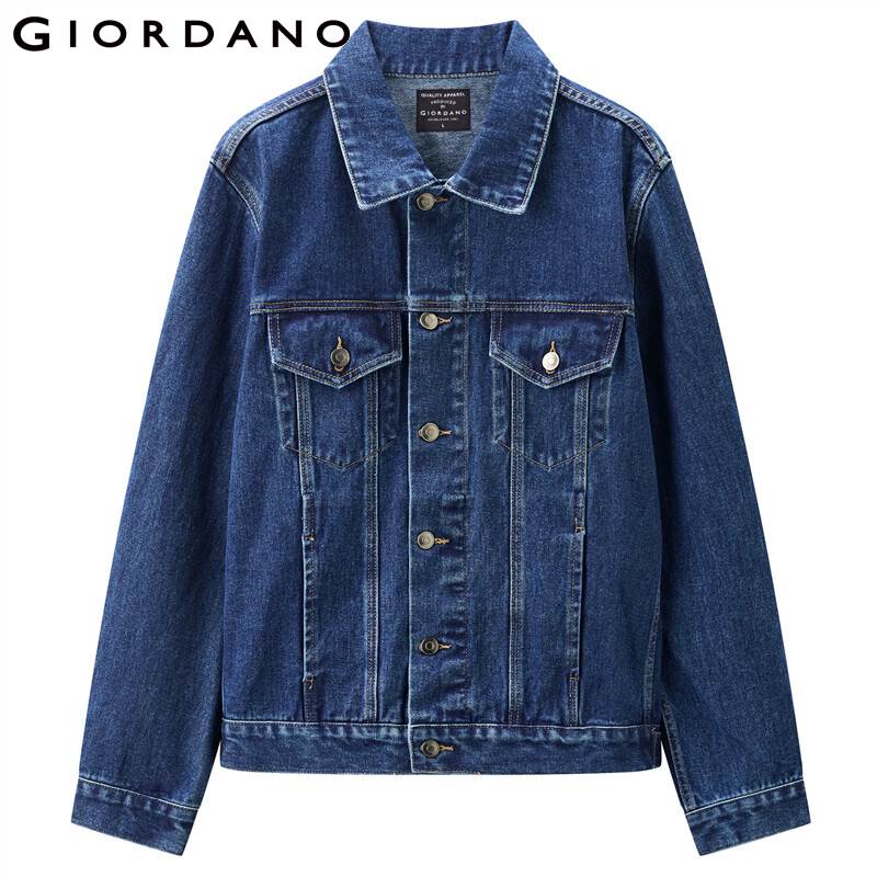 Giordano Men Jackets Turn-down Collar Denim Jacket Cotton Muti-Pockets Soild Causal Jackets 13071886