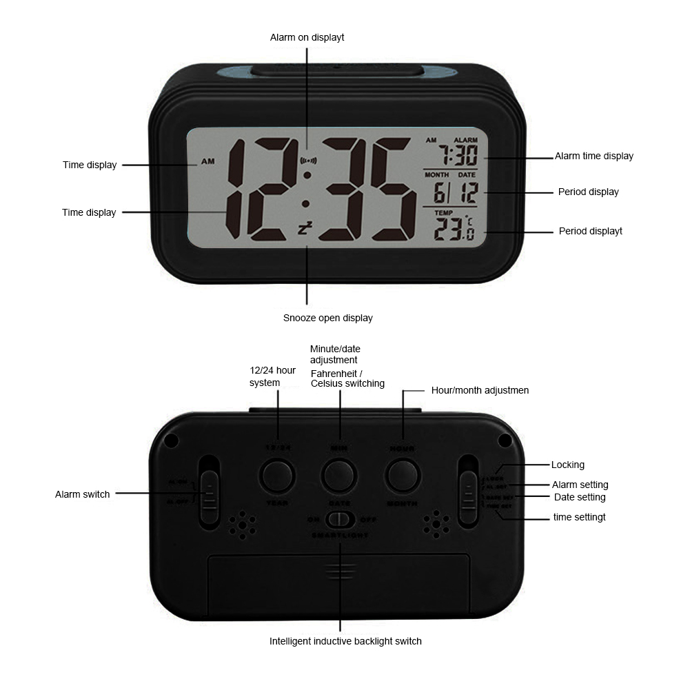Multi-Function Digital Display Alarm Clock Led Intelligent Luminous Smart Clock Temperature Calendar Calendar Student Alarm Cloc