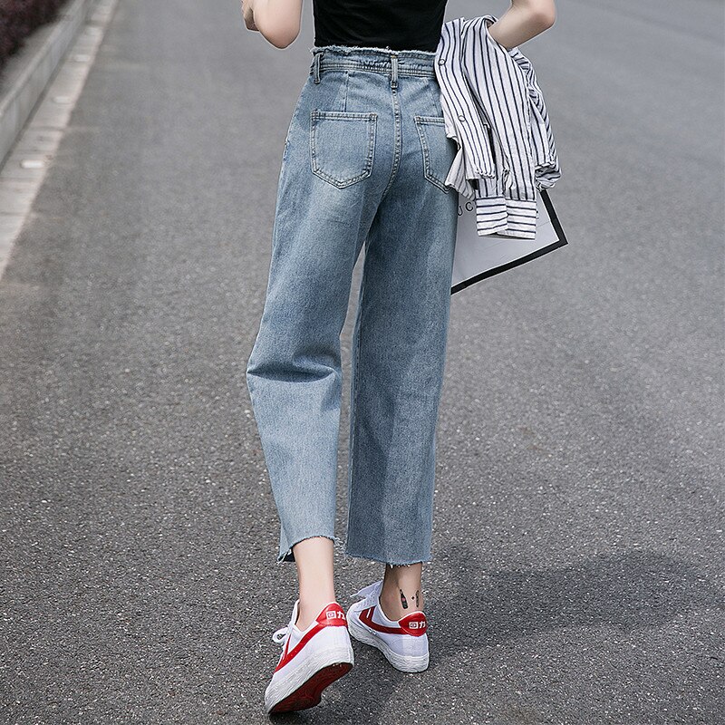 Streetpants Straight Jeans Women High Waist Blue Denim Trousers Female Loose Nine Length Fall Jeans P9136