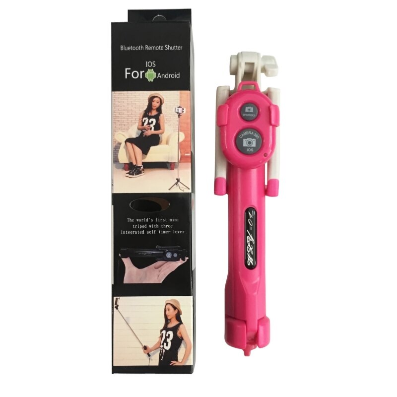 Selfie Stick Tripod Extendable Selfie Self With Bluetooth Shutter Remote Control For Smartphone Self-portrait Artifact: Pink