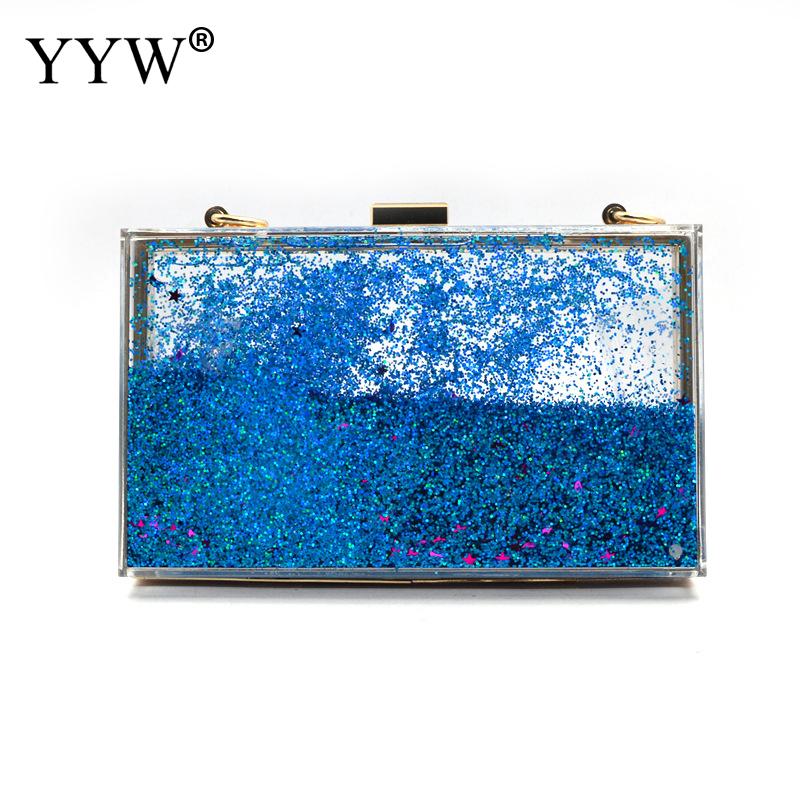 Bolso de mano de acrílico transparente con brillo para mujer y niña, caja de mano con lentejuelas, colorido, para de noche, boda, brillante: blue