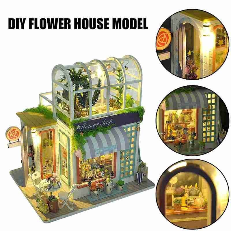 DIY warsztat ogrodniczy drewniany domek dla lalek ręcznie doprowadziło montaż zabawek walentynki romantyczny Model lalki dom miniaturowy prezent dzień S4D7