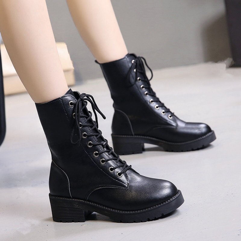Mi-mollet en cuir japonais botines femme plate-forme moto bottes croisées automne hiver bottes courtes gros creepers: matt / 5