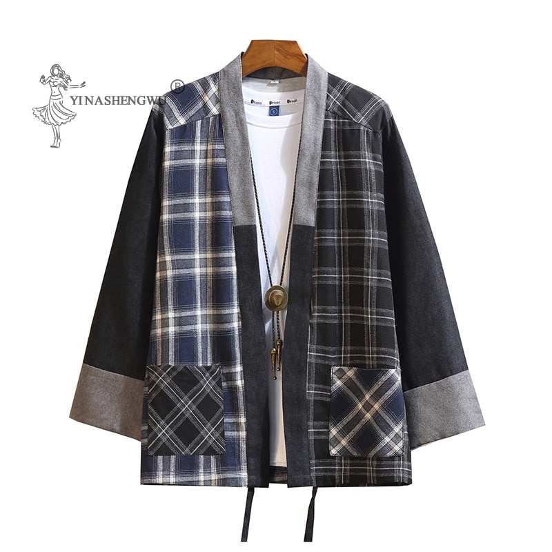 Kimono japonais imprimé Yukata pour homme, haut, manteau, chemises à manches, veste en lin, samouraï japonais Haori, Cardigan, Costume,