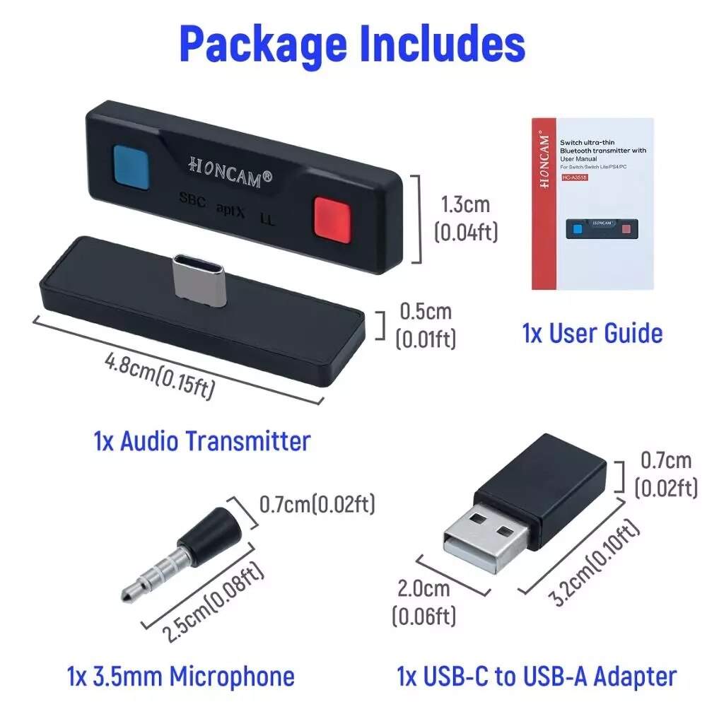 Honcam Ultra-Thin Wireless Audio Transmitter Audio Adapter Converter for Nintend Switch/Lite/for PS4/for PS5/PC (HC-A3518)