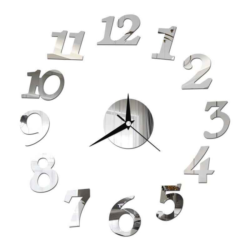 Mordern Number DIY Stickers Wall Clock Silent Quartz Clock For Home Office Decor Acrylic Mirror Black Christmas Decor: Silver