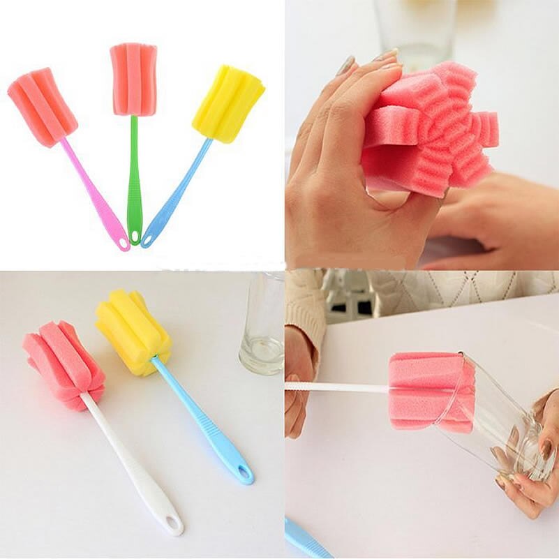 Cepillo para biberón de leche para bebé, limpiador de pezones, taza, botella, rotación de 360 grados, esponja de plástico, cepillos de lavado