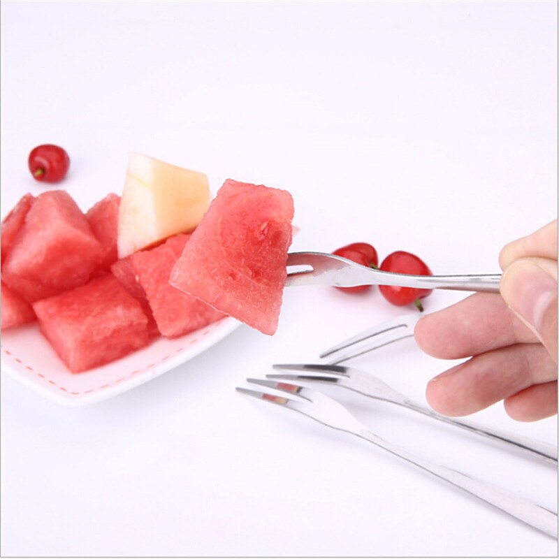 Stainless Steel Two-tine Fork set Fruit Fork Tableware Multiple Use Snack Cake Dessert Forks Cafeteria Home Flatware @1