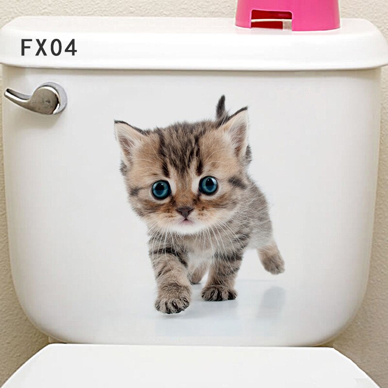 DIY 3D Cute Cat Dog Animal Toilet Stickers Waterproof Removable Car Animal Wall Poster Home Bathroom Decor Toilet Sticker: 04