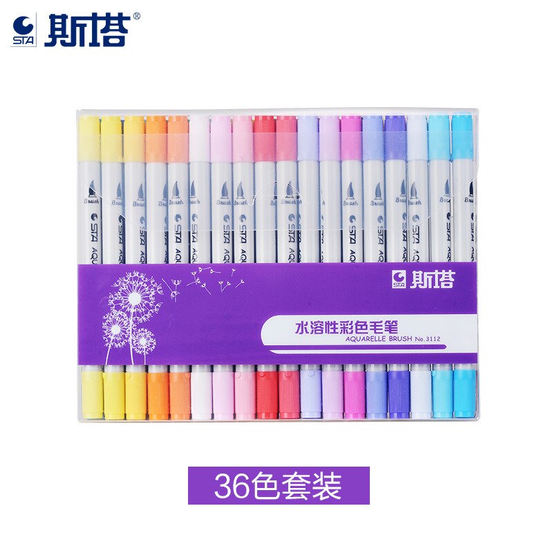 Sta 12/24/36/48/80 farvet dobbelt hoved opløseligt farvet skitsemarkør pensel sæt til tegning maling kunst markør forsyninger: 36 farver