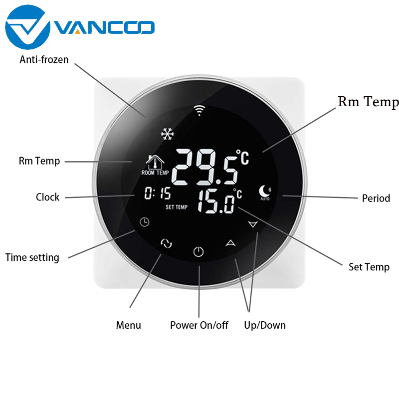 Vancoo Wifi Slimme Thermostaat 220V Elektrische Vloerverwarming Gas Boiler Temperatuur Afstandsbediening Voor Google Thuis, Alexa