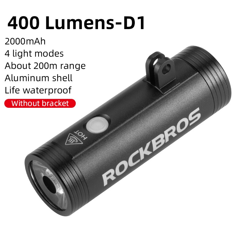 ROCKBROS-Foco de manillar delantero para bicicleta, linterna LED para ciclismo, accesorios para bicicleta de montaña: D1-400